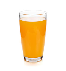 Full glass of orange juice on white background