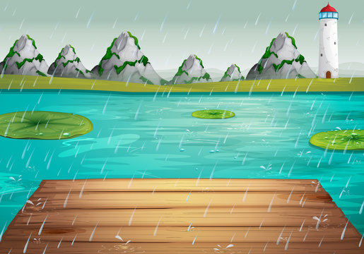 Lake scene during the rain