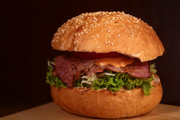 Closeup of big burger