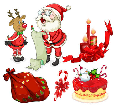 Christmas flashcard with Santa and ornaments