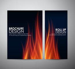 Fire flames background. Brochure business design template or roll up. 