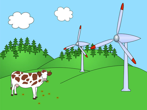 Wind power plants with cow