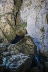 Man hiking on a rocky mountains