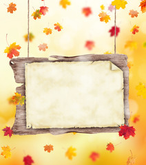 Naklejka na ściany i meble autumn leaves background with poster