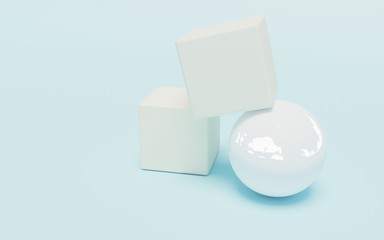 white sphere and box