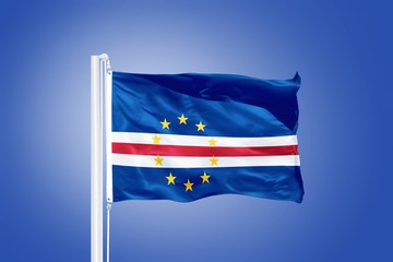 Flag of Cape Verde flying against a blue sky