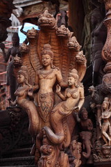 Wooden Sculpture in Sanctuary of Truth. Pattaya, Thailand
