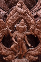 Wooden Sculpture in Sanctuary of Truth. Pattaya, Thailand