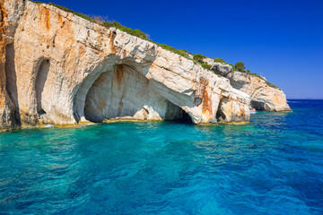 Fototapeta na wymiar Blue caves at the cliff of Zakynthos island, Greece