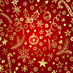 Christmas and New Year golden seamless pattern