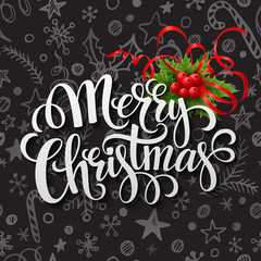 Obraz premium Merry Christmas lettering in chalk seamless pattern