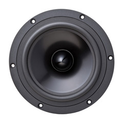 black loudspeaker isolated white background, music concept audiophile