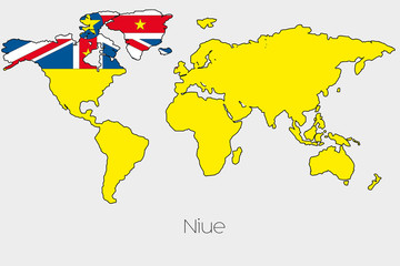 Flag Illustration inside the shape of a world map of the country