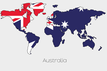 Flag Illustration inside the shape of a world map of the country