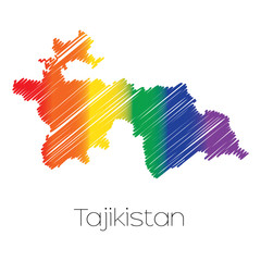 LGBT Coloured Scribbled Shape of the Country of Tajikistan