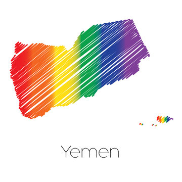 LGBT Coloured Scribbled Shape of the Country of Yemen