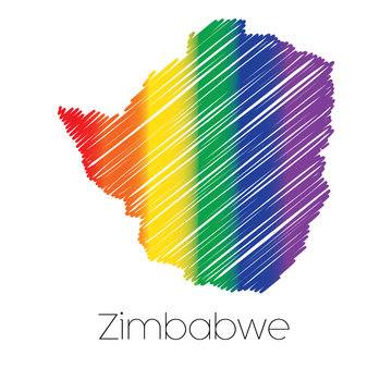LGBT Coloured Scribbled Shape of the Country of Zimbabwe