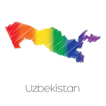 LGBT Coloured Scribbled Shape of the Country of Uzbekistan