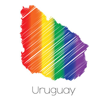 LGBT Coloured Scribbled Shape of the Country of Uruguay