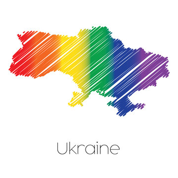 LGBT Coloured Scribbled Shape of the Country of Ukraine
