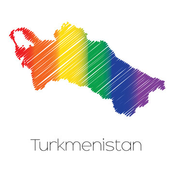 LGBT Coloured Scribbled Shape of the Country of Turkmenistan