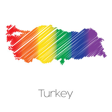 LGBT Coloured Scribbled Shape of the Country of Turkey