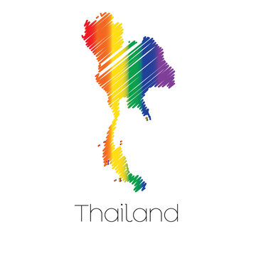 LGBT Coloured Scribbled Shape of the Country of Thailand