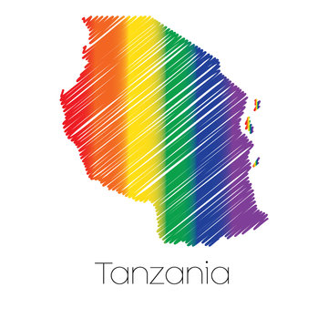 LGBT Coloured Scribbled Shape of the Country of Tanzania