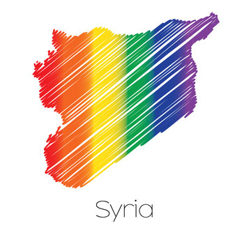 LGBT Coloured Scribbled Shape of the Country of Syria