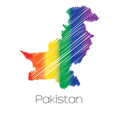 LGBT Coloured Scribbled Shape of the Country of Pakistan