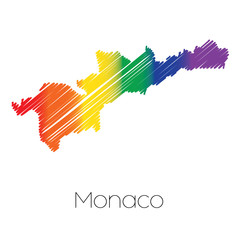 LGBT Coloured Scribbled Shape of the Country of Monaco