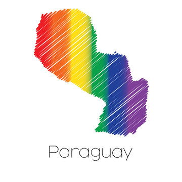 LGBT Coloured Scribbled Shape of the Country of Paraguay