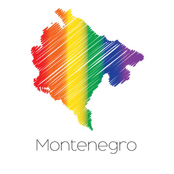 LGBT Coloured Scribbled Shape of the Country of Montenegro