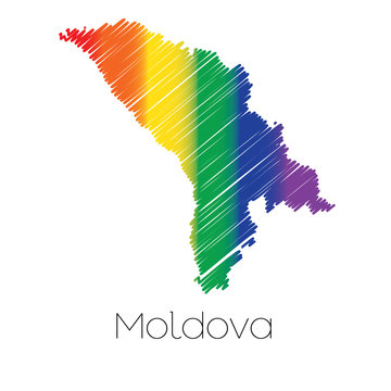 LGBT Coloured Scribbled Shape of the Country of Moldova