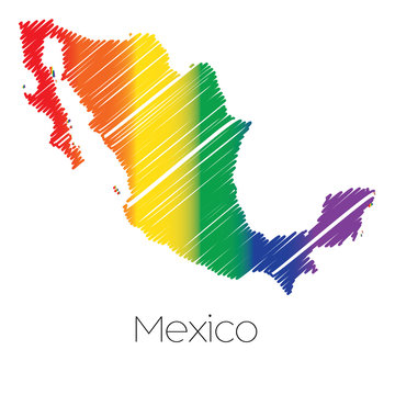 LGBT Coloured Scribbled Shape of the Country of Mexico