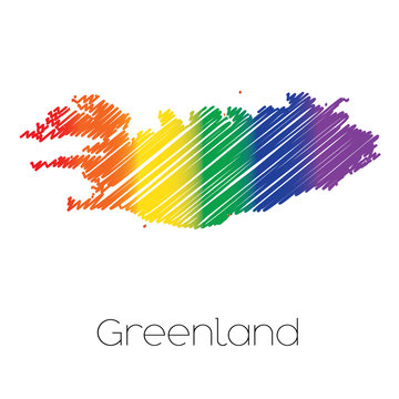 LGBT Coloured Scribbled Shape of the Country of Greenland