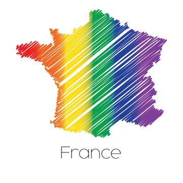 LGBT Coloured Scribbled Shape of the Country of France