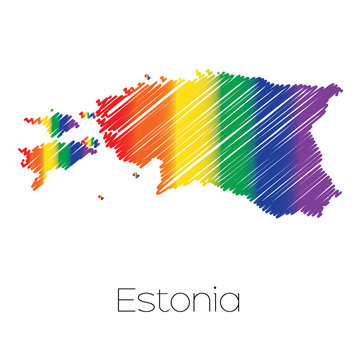 LGBT Coloured Scribbled Shape of the Country of Estonia