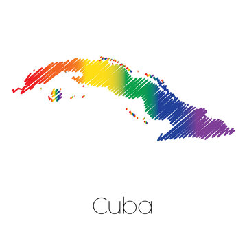 LGBT Coloured Scribbled Shape of the Country of Cuba