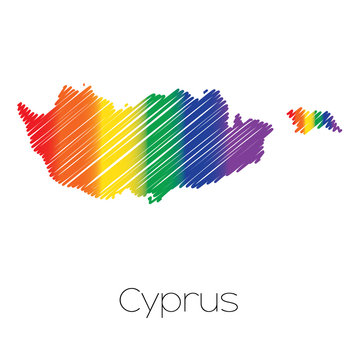 LGBT Coloured Scribbled Shape of the Country of Cyprus