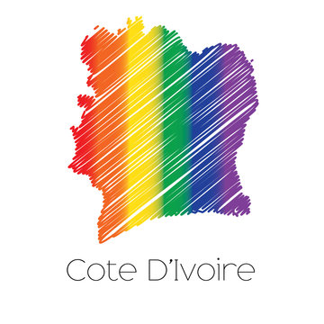 LGBT Coloured Scribbled Shape of the Country of Cote Divoire