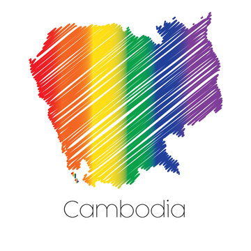 LGBT Coloured Scribbled Shape of the Country of Cambodia