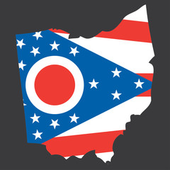 A Highly detailed map with flag inside of the state of Ohio