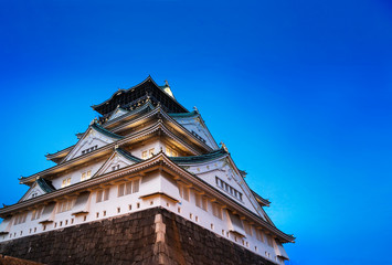 Fototapeta premium Japan.Osaka castle in the night. copy space in the sky.
