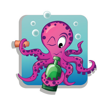 Cartoon octopus with bottle