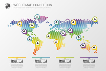 Obraz premium Colorful modern infographic world map connection concept. Vector illustration