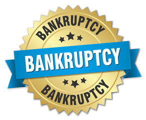 bankruptcy 3d gold badge with blue ribbon