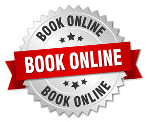 book online 3d silver badge with red ribbon