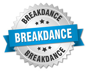 breakdance 3d silver badge with blue ribbon