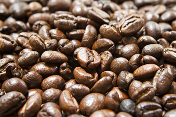 Roasted coffee beans.